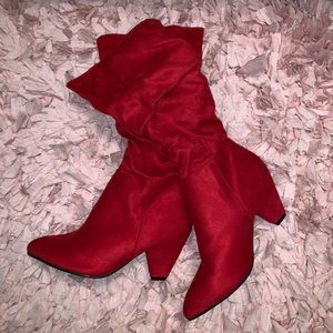 Red Below the knee high heeled boots from Rue21
